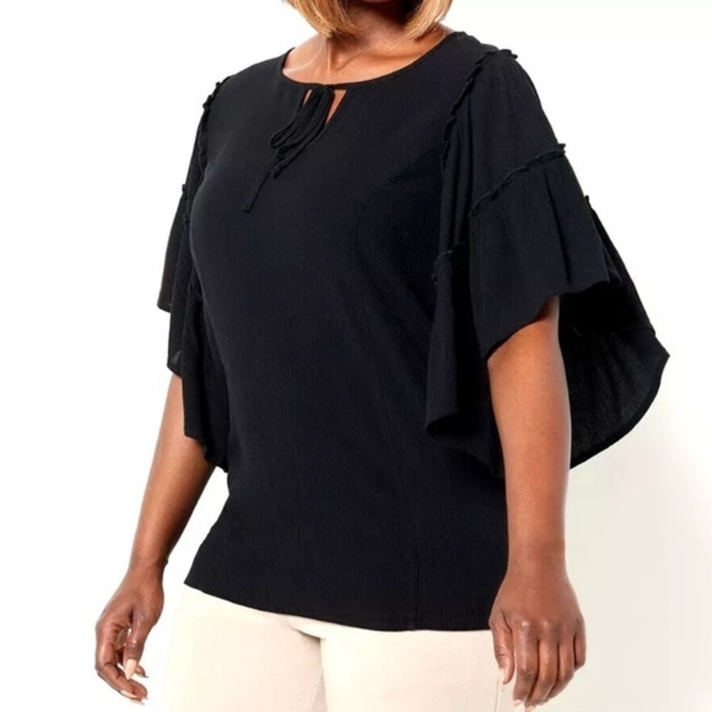 Susan Graver Weekend Rayon Crepe Flutter Sleeve Tunic sz S NEW # bag 203